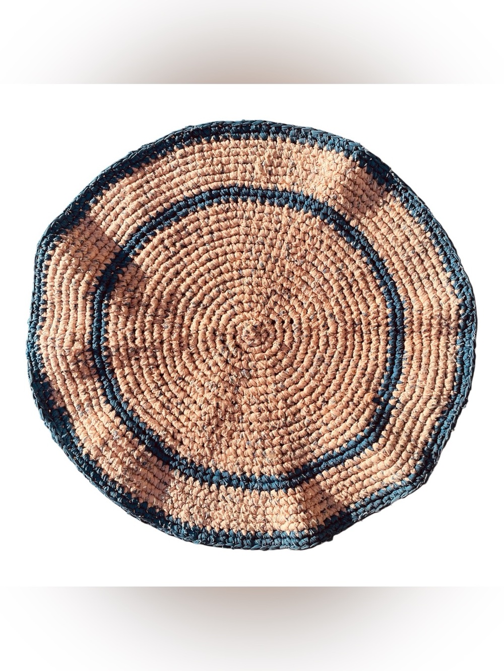 Vintage Handmade Round Rag Rug 26” Diameter Pink Blue Farmhouse Boho Cottagecore